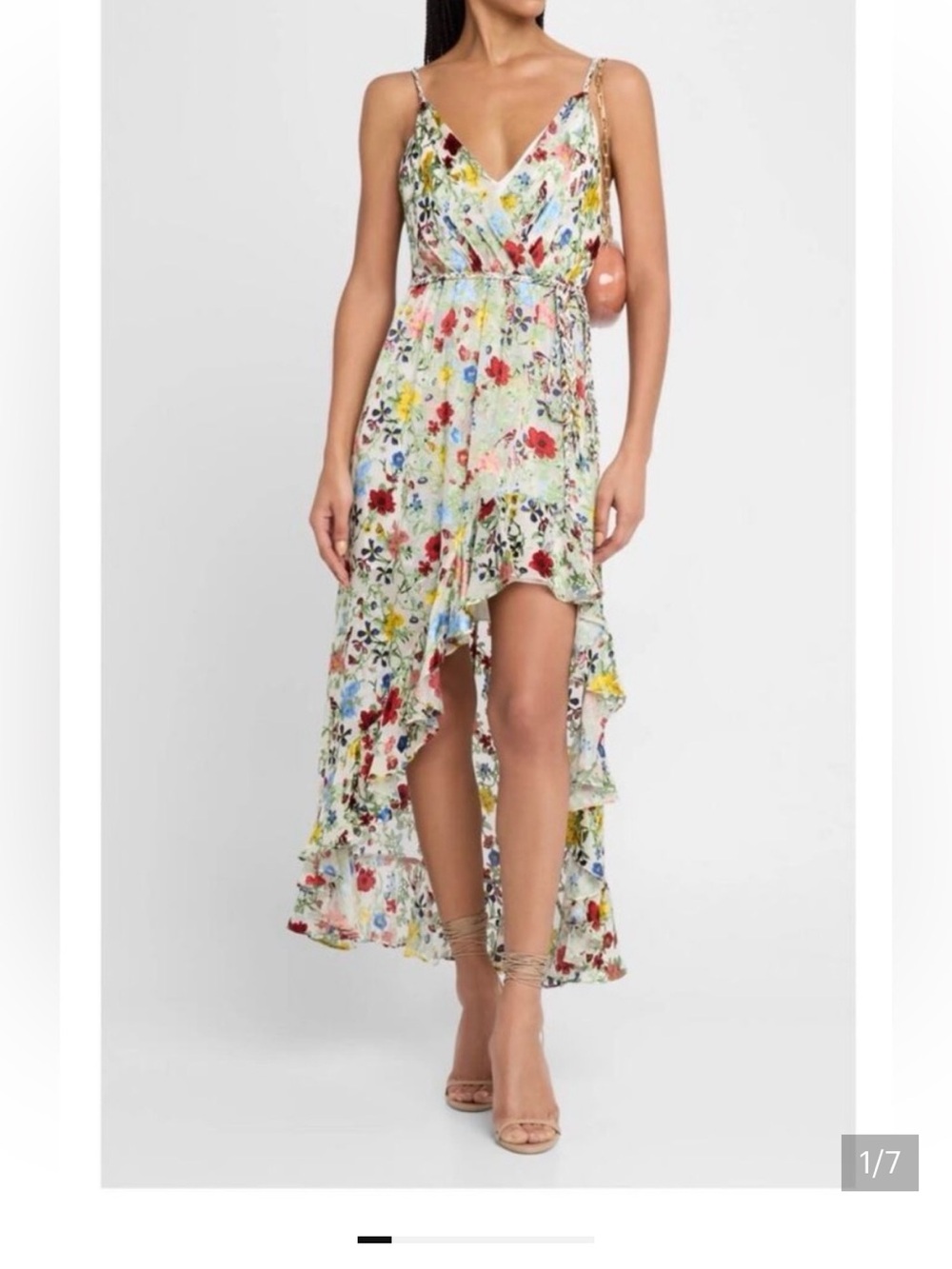 Alice + Olivia Cream Floral High-Low Ruffle Dress
